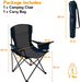 Pacific Pass Full Back Quad Chair for Outdoor and Camping with Cooler and Cup Holder, Carry Bag Included, Supports 300Lbs, Middle, Blue/Gray
