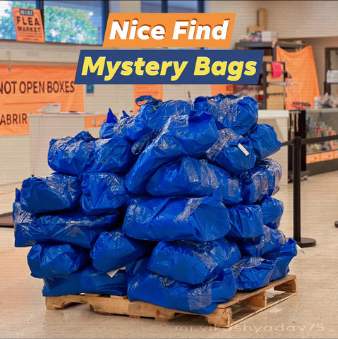A pile of blue mystery bags at our Nice Find location.
