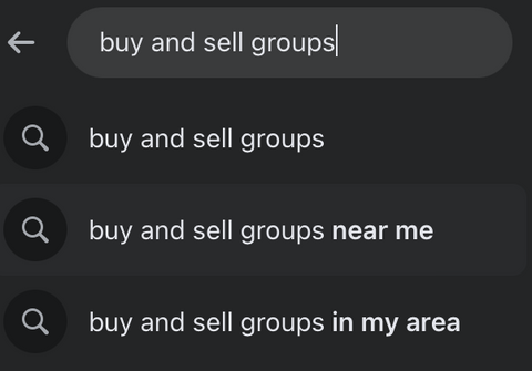 Searching for buy and sell groups on Facebook.