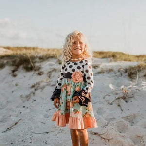 Peach/Grey Twirl Dress - Gracie Lynn Boutique