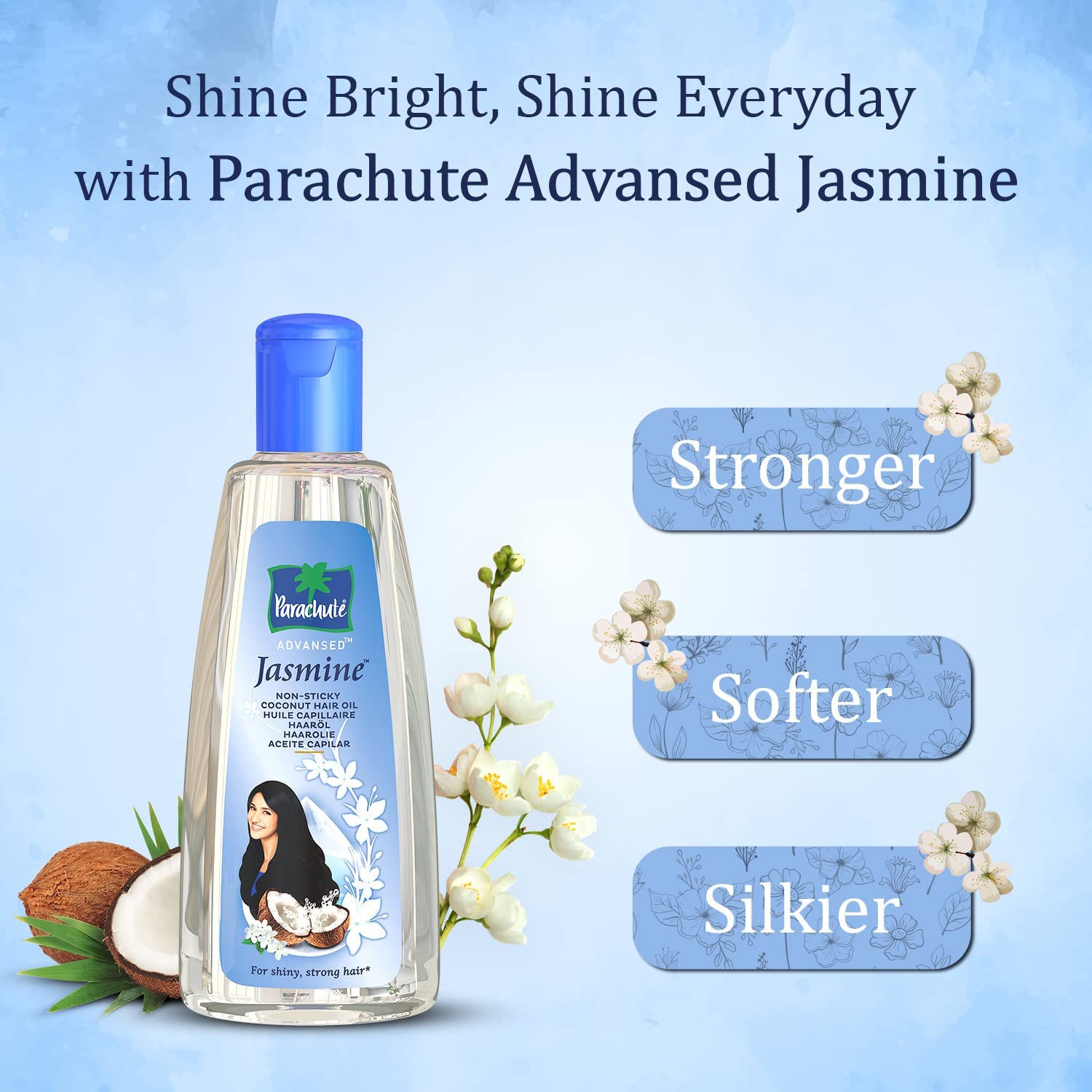 Foxyin  Buy Parachute Advansed Jasmine Coconut NonSticky Hair Oil  400ml  90ml free online in India on Foxy Free shipping watch expert  reviews