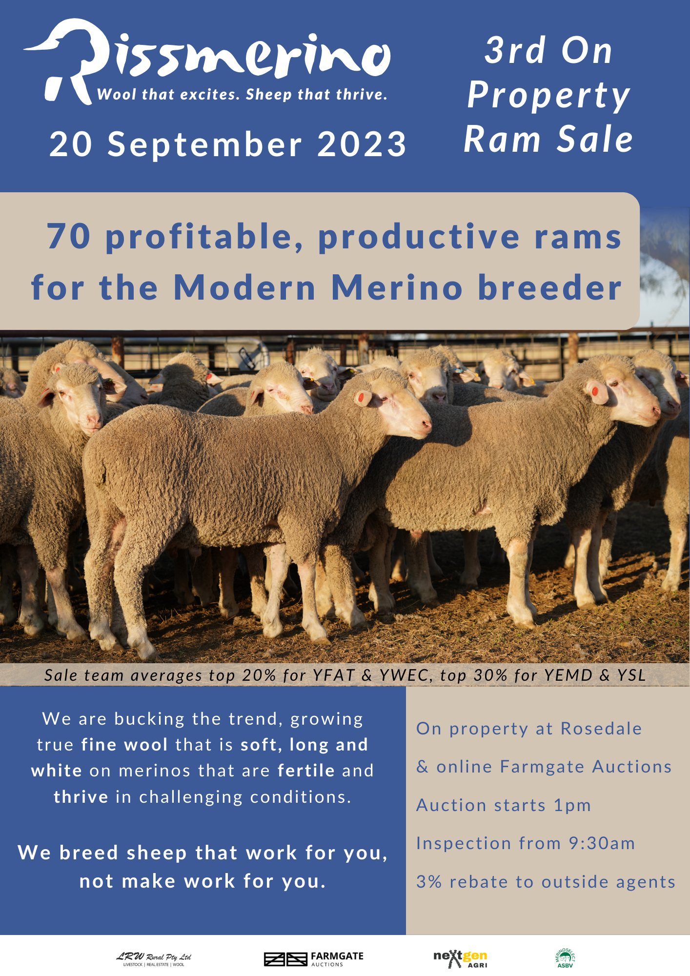 2023 On Property Poll Merino Ram Sale flyer