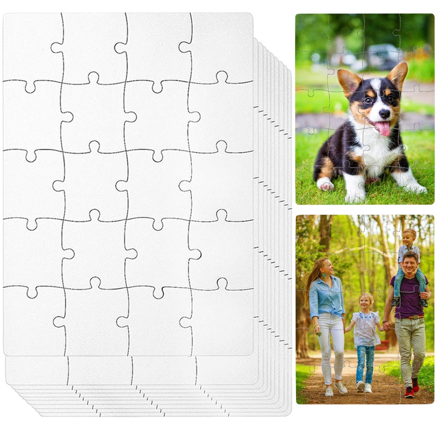 12 Sets Blank White Jigsaw Puzzles,Sublimation Puzzle Craft,White DIY Custom Puzzle for Heat Press Thermal Transfer Puzzle Craft(A5-20 Style)