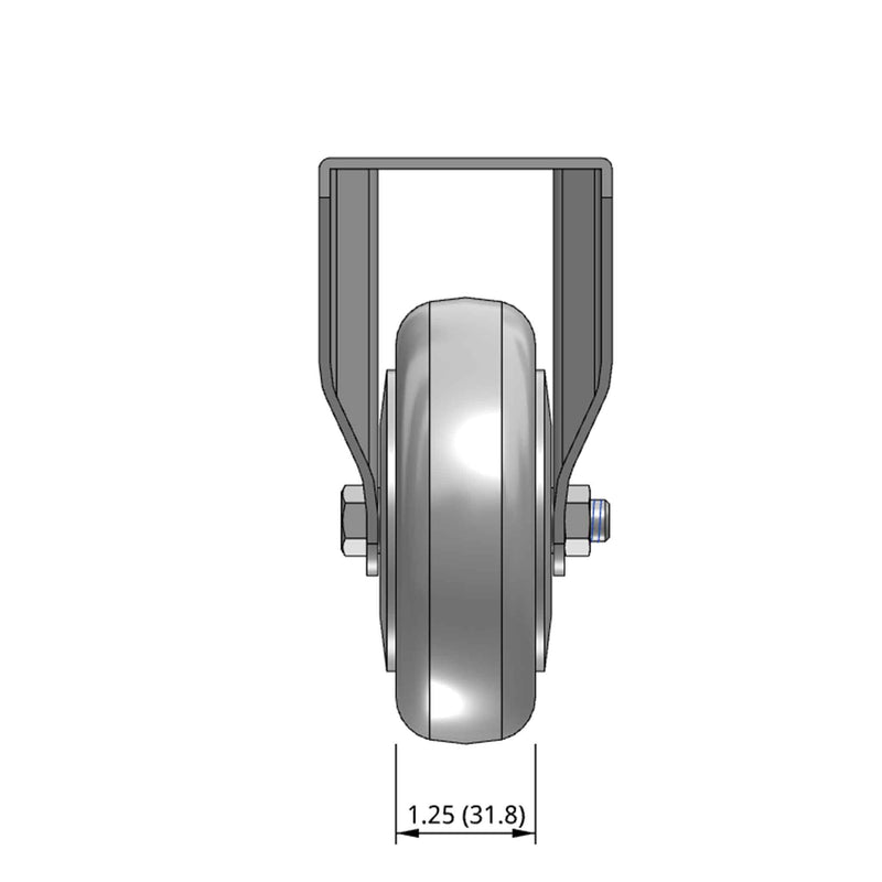 Top dimensioned CAD view of a Pemco Casters 4" x 1.25" wide wheel Rigid caster with 2-5/8" x 3-3/4" top plate, without a brake, Thermoplastic Rubber wheel and 275 lb. capacity part