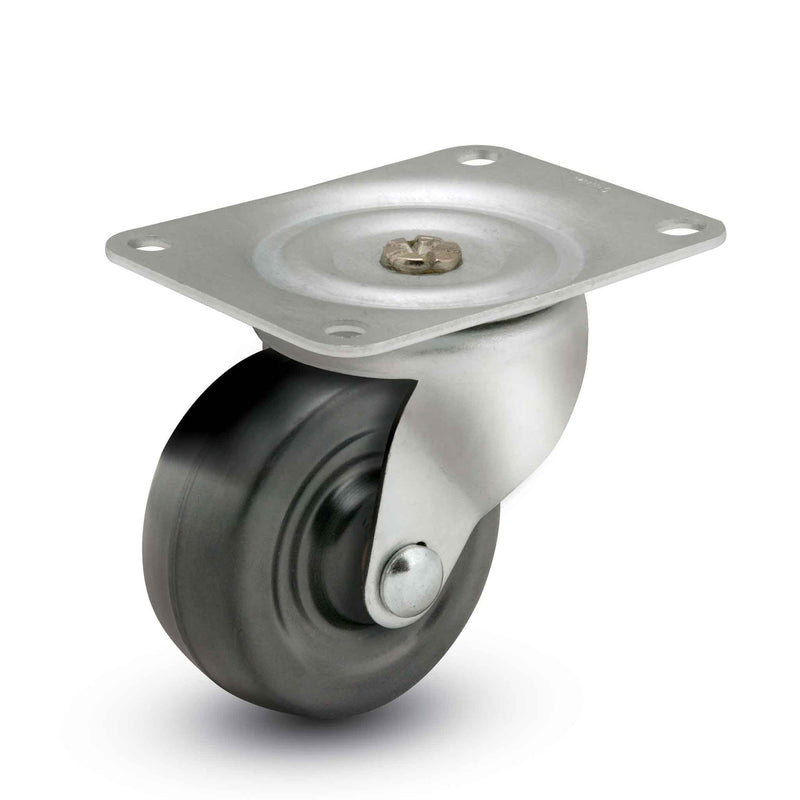 Main view of a Faultless Casters 4" x 1.3125" wide wheel Swivel caster with 4" x 5-1/8" top plate, without a brake, Soft Rubber wheel and 225 lb. capacity part
