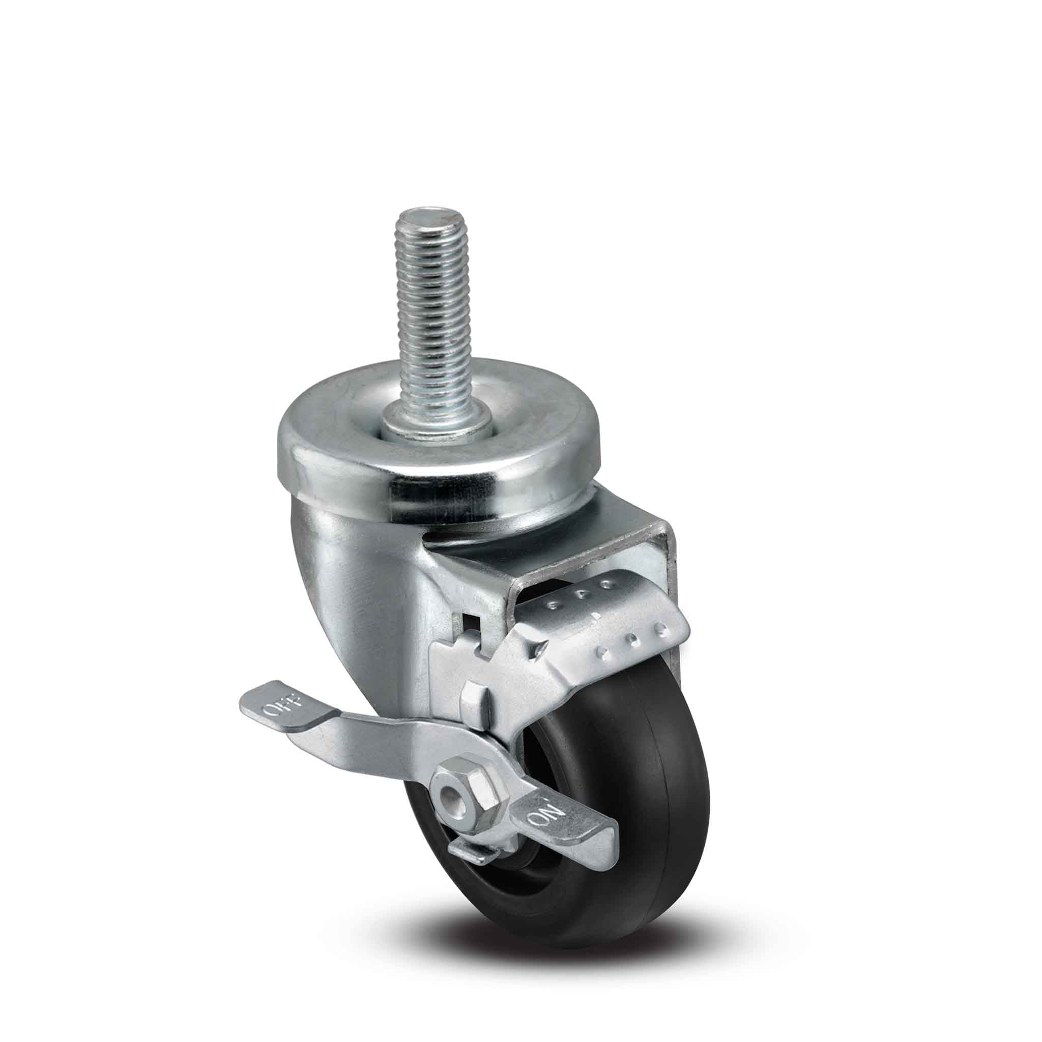 3"x1.25" Polyolefin Wheel 1/2"x1.5" Threaded Stem Side Locking Caster