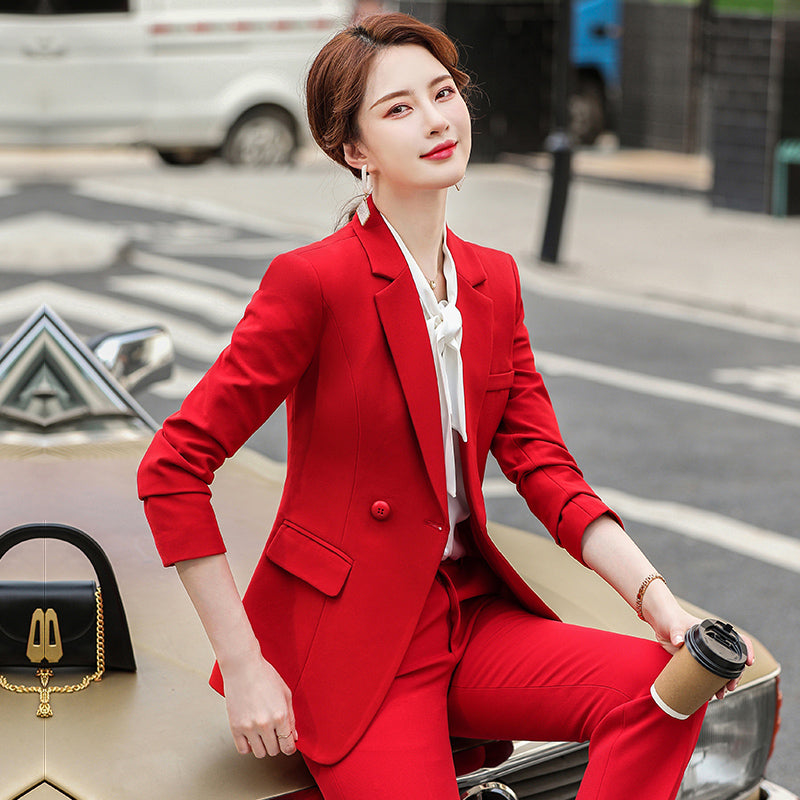 2 Piece Set Red Blazer and Trouser Suit for Women 