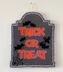 Halloween punch needle wall hanging, hand tufted punch needle wall hanging trick or treat