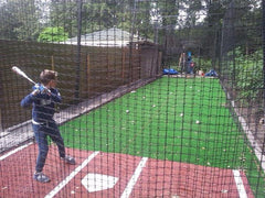 batting cage, stance mat, pitching machine