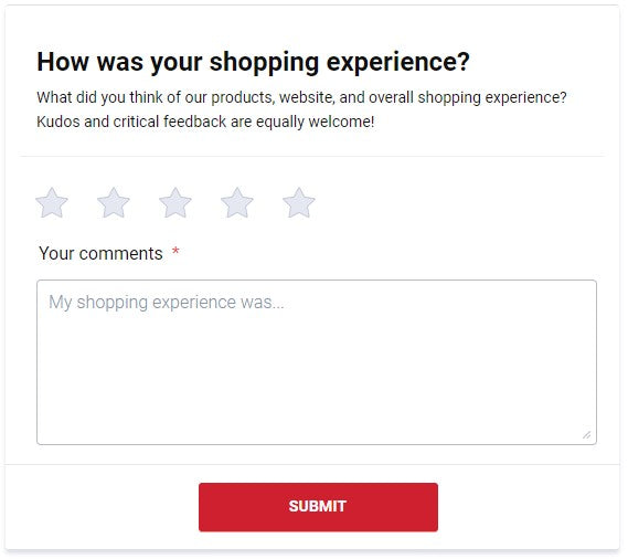 Post purchase feedback form on the order confirmation page