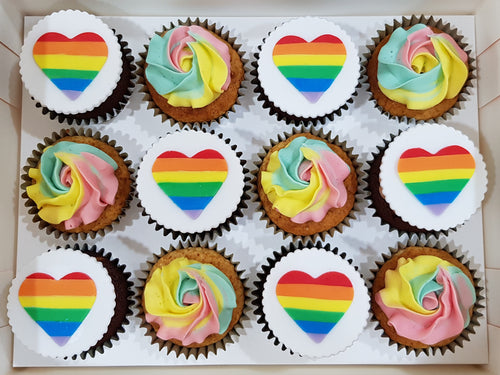 Rainbow Hearts Cupcakes (Box of 12)