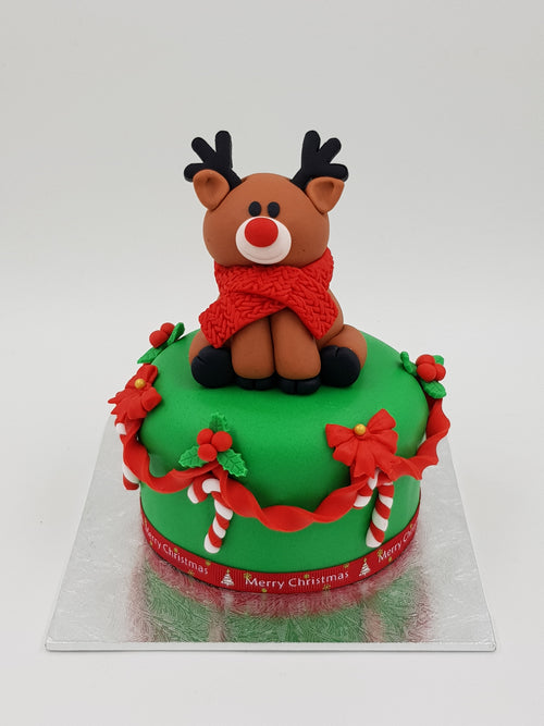 Christmas Festive Cake (4 Inch Round) - Reindeer