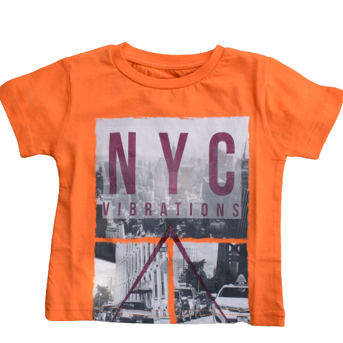 NYC Vibrations - Children's T-Shirt Outfits - T-Shirt for 2,7 Years Children's, Orange & Navy T-Shirt