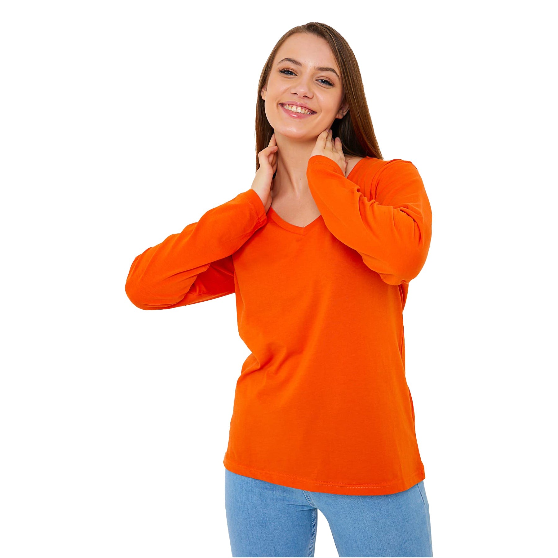 Shein Womens Athletic Shirt V-Neck Size Large Cotton/Modal Blend Orange