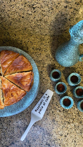 Handmade Ceramic Plate and Tea Cups with Baklawa and Tea