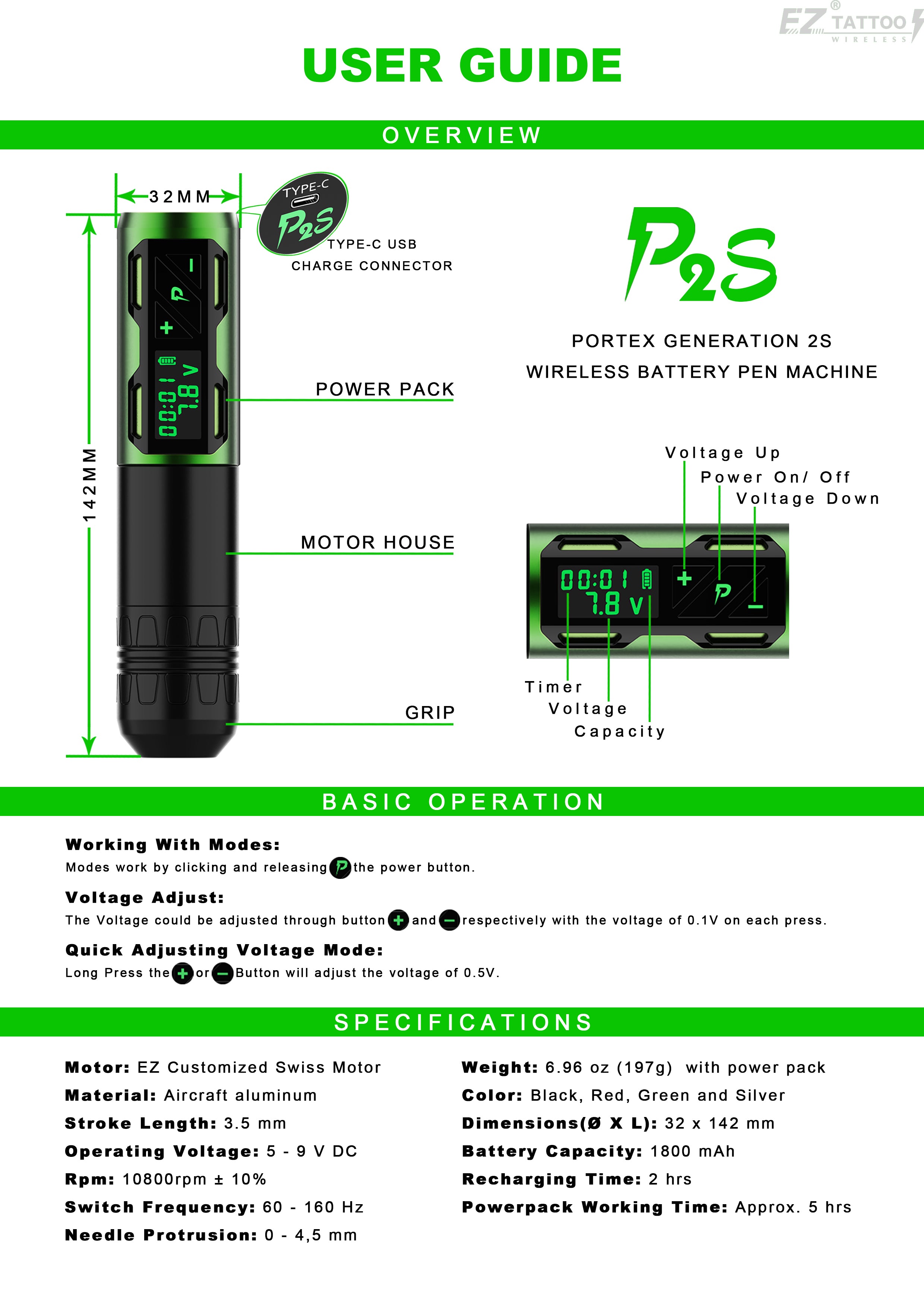 EZ Portex Generation 2S (P2S) Máquina de Tatuaje Inalámbrica con Bater –  Black Lips Tattoo Supply