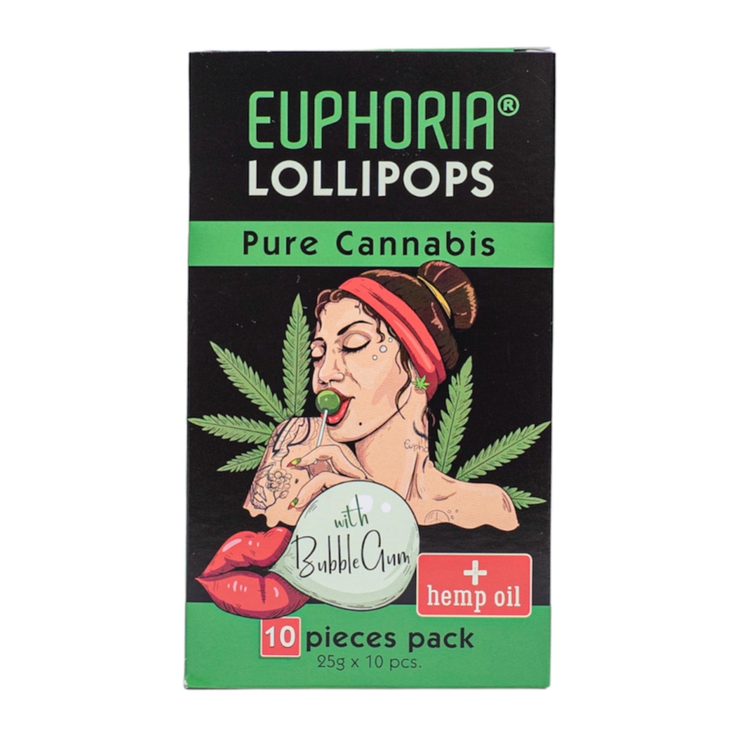 livraison commande acheter Euphoria - Cannabis Lollipops - Pure cannabis  - 10x Sucettes de chanvre + Bubble Gum - 250gr