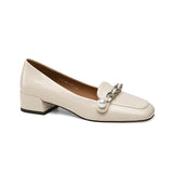 Ladies natural leather 22-24.5 cm length Square head loafers full leather Pearl Metal Chain