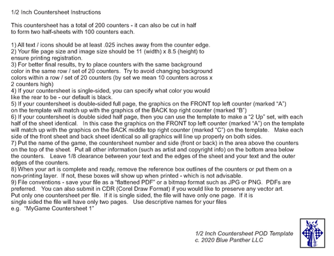 Instructions for setting up a 0.5 inch counter sheet template.