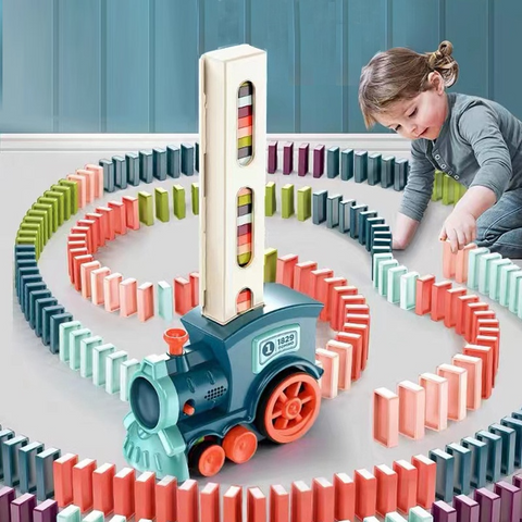 Qian Enfants Domino Train Set Jeu de blocs de construction Bricolage  interactif Jouet Domino pour enfants