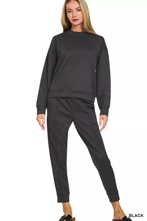 Zenana Scuba Mock Neck Sweatshirt and Joggers Set - bluehighlandbtq