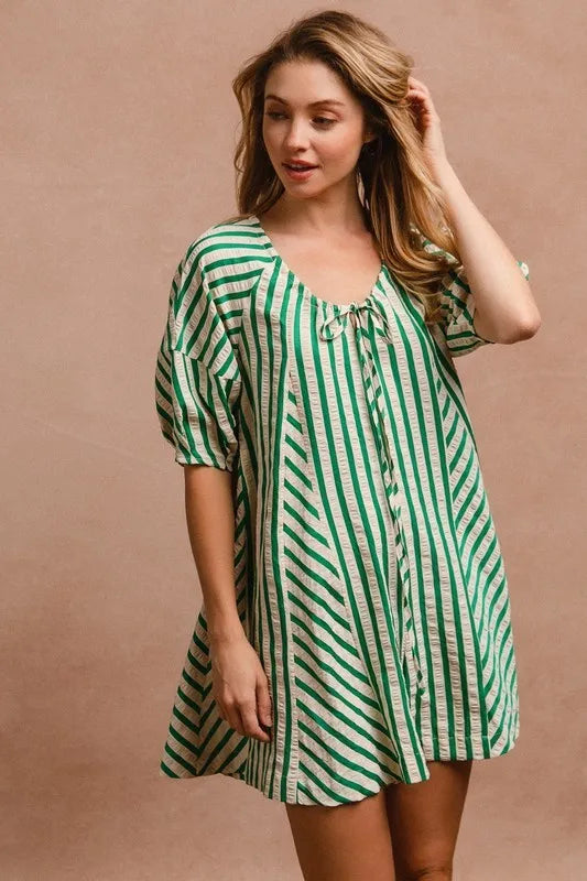 BiBi Puffy Sleeves Romper with Back Button Closure