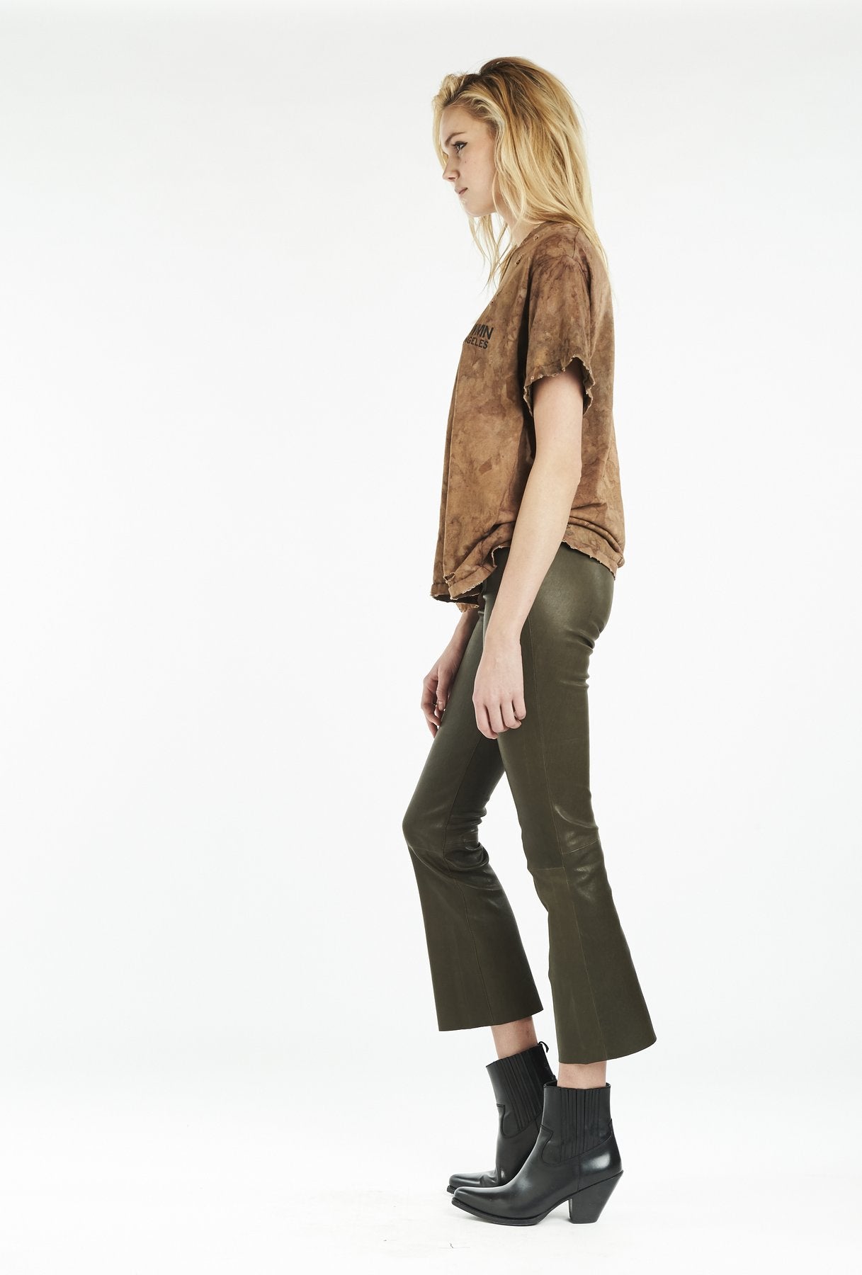 Sprwmn Cropped Flare Leggings in Army