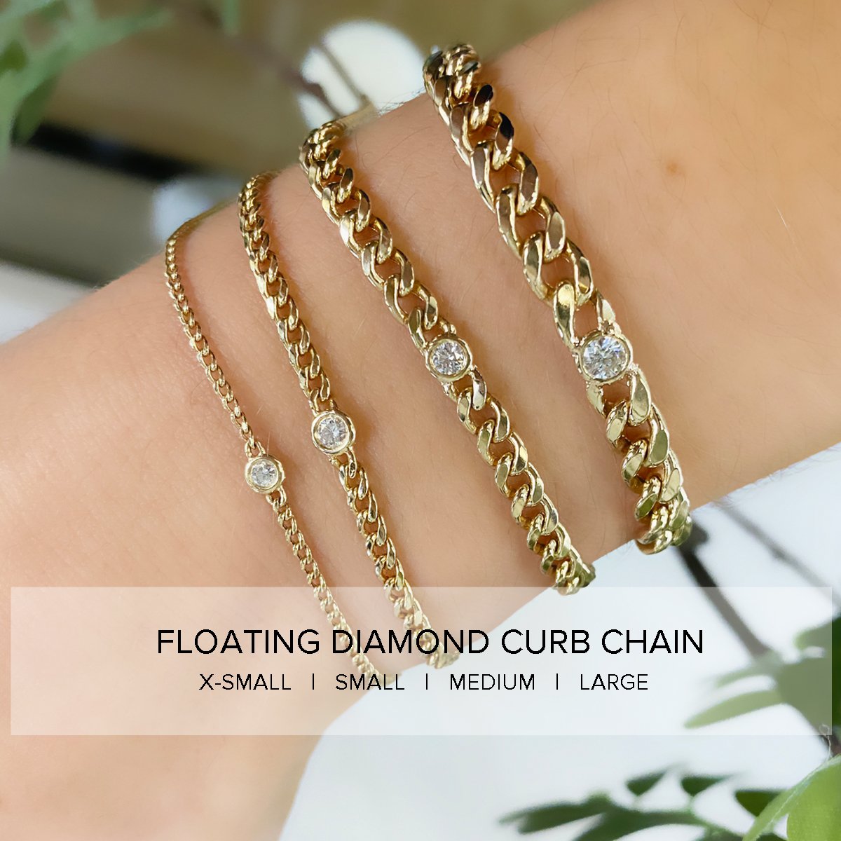 Zoe Chicco X-Small Floating Diamond Curb Chain Bracelet in Yellow Gold