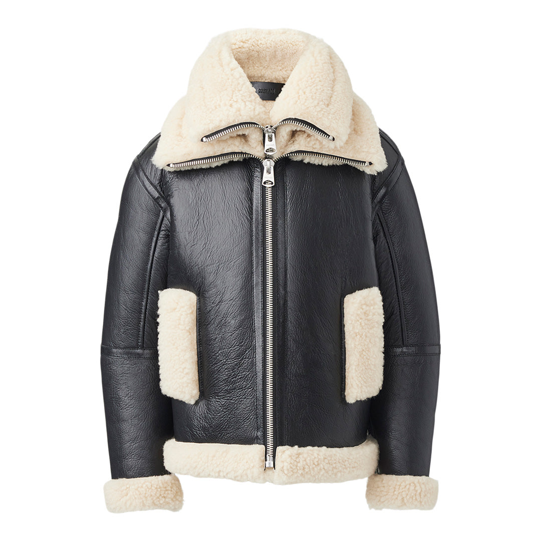 Mackage Calan Sheepskin Bomber Jacket With Removable Collar For Kids (8-14 Years) Black, Size: