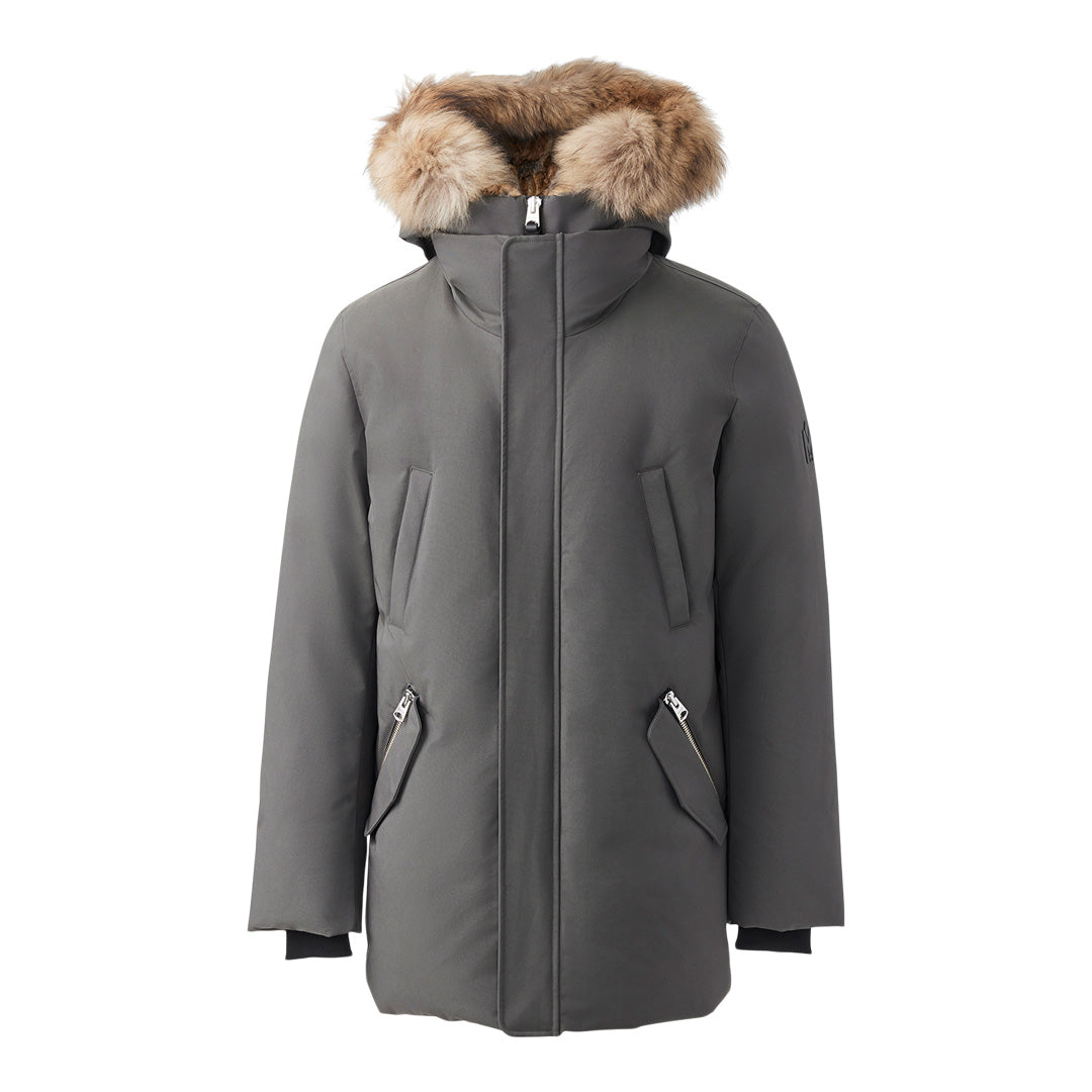 Mackage Edward 2-in-1 Down Parka With Hooded Bib And Natural Fur For Men Carbon, Size: