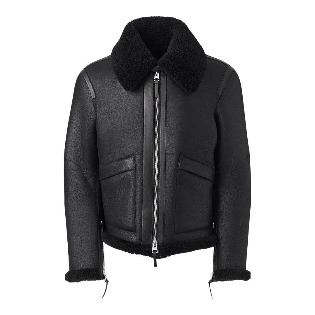 Mackage Kristian Sheepskin Jacket With Spread Collar Black, Size: