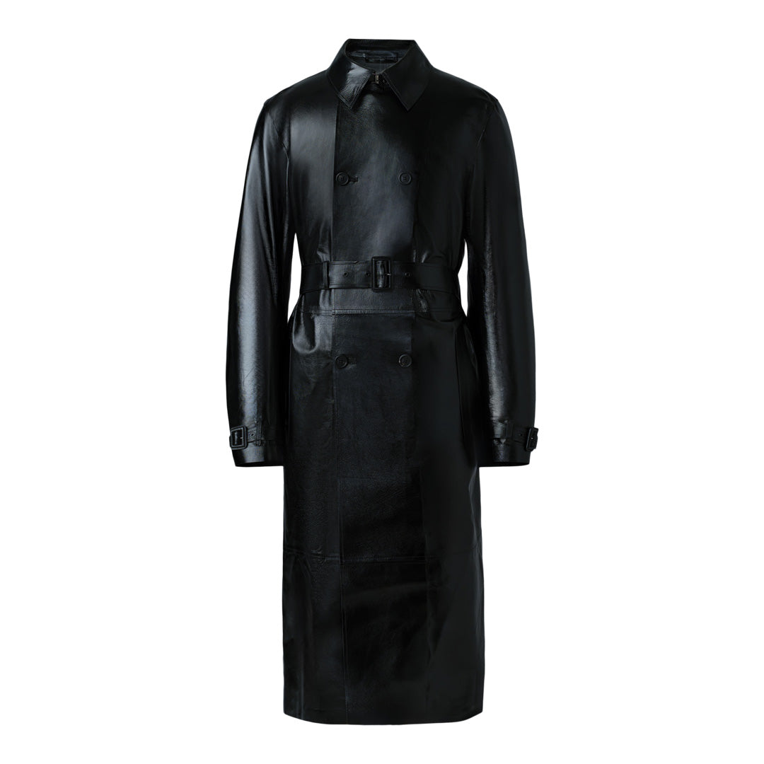 Mackage Carson Leather Trench Coat With Belt Black, Size: