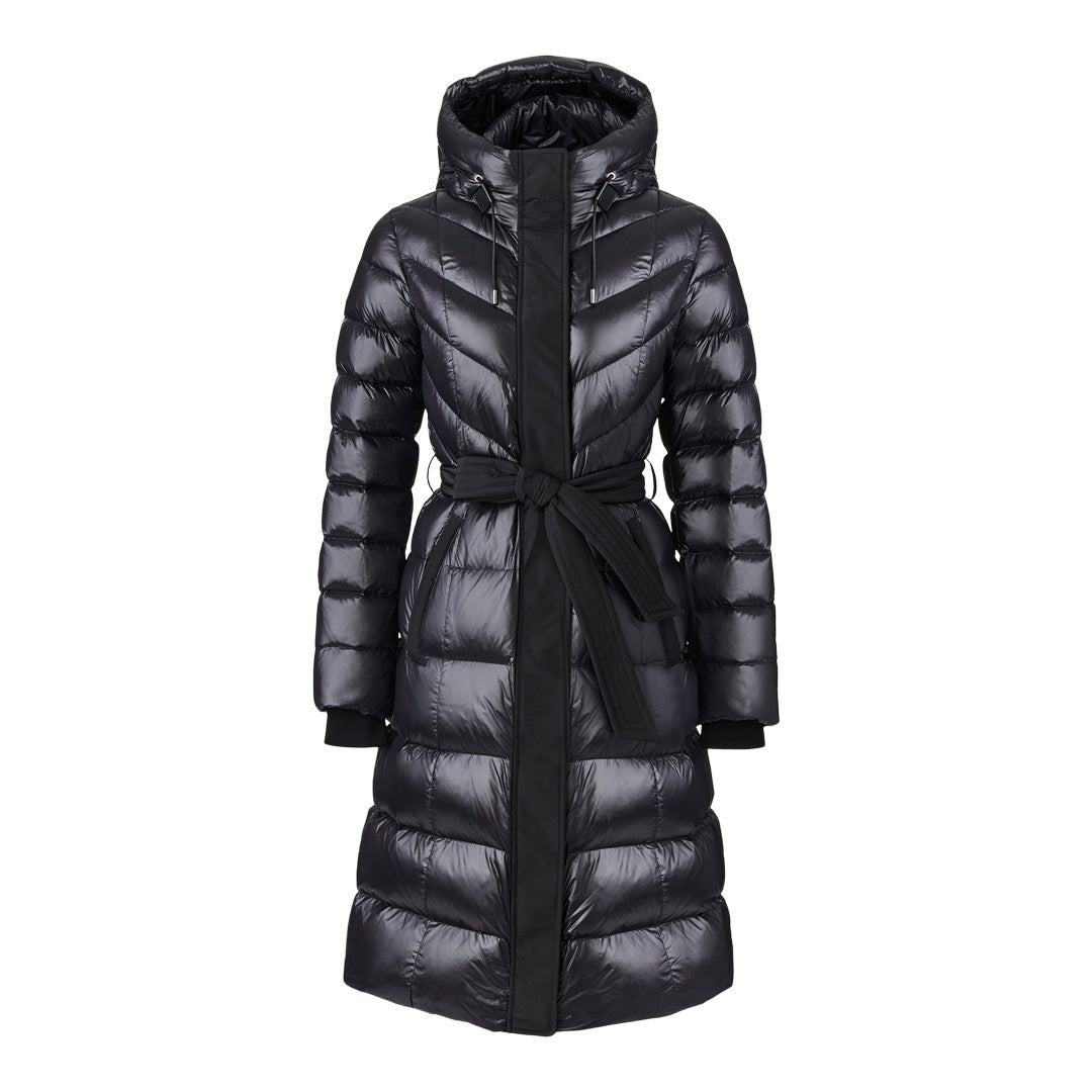 Mackage Coralia Light Down Coat With Hood And Sash Belt Black, Size: