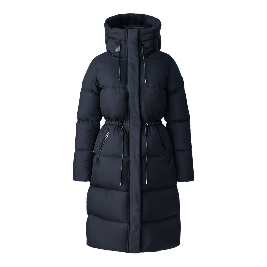 Mackage Ishani Foil Shield Long Down Coat With Hood Black, Size: