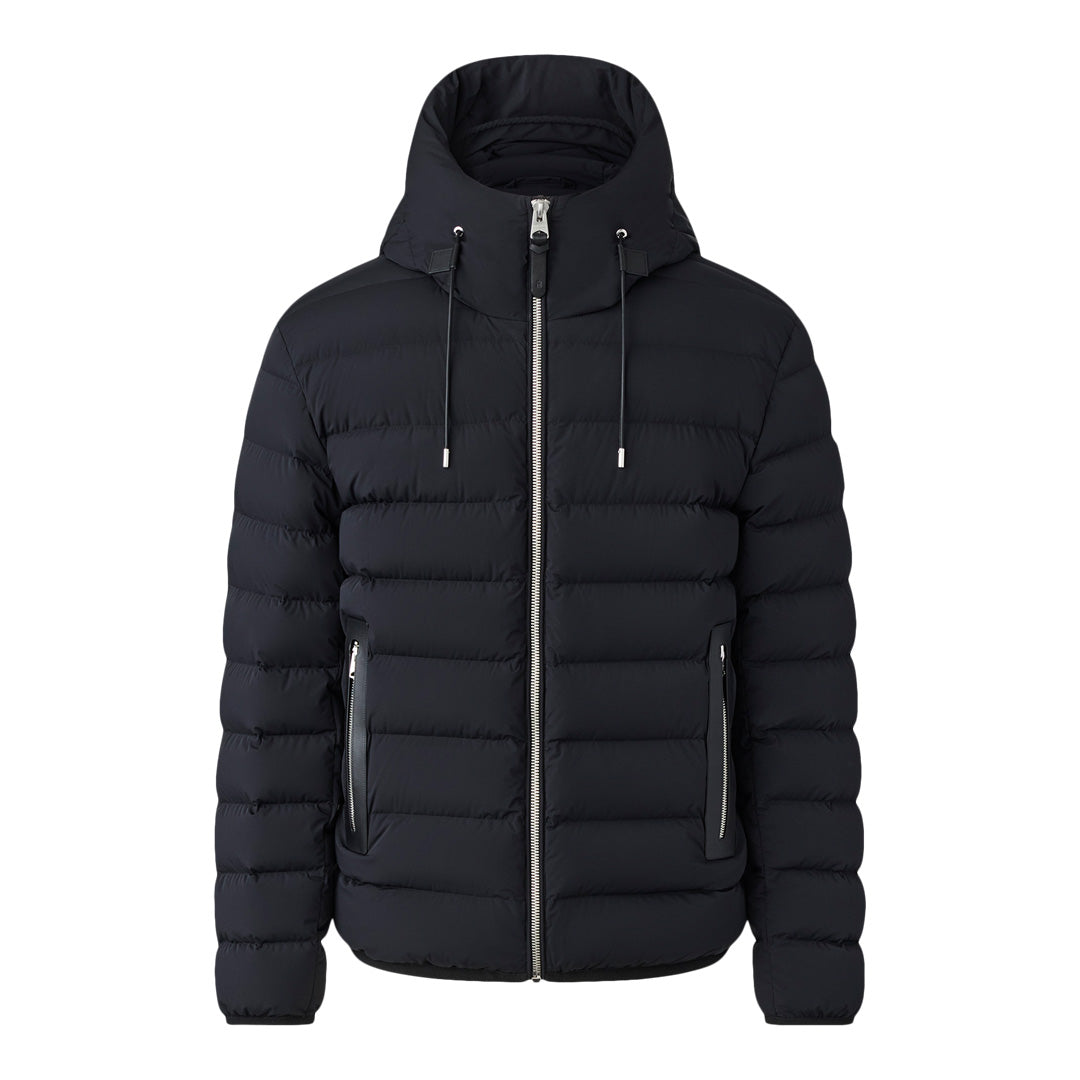 Mackage Jack Agile-360 Stretch Light Down Jacket With Hood In Black, Size: 40