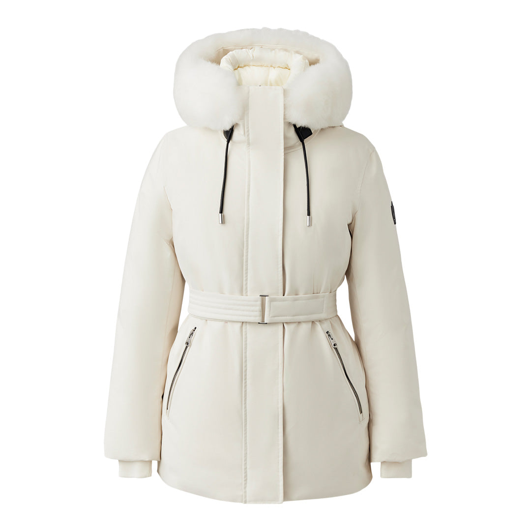 Mackage Jeni 2-in-1 Down Parka With Removable Bib And Sheepskin Trim Cream, Size: