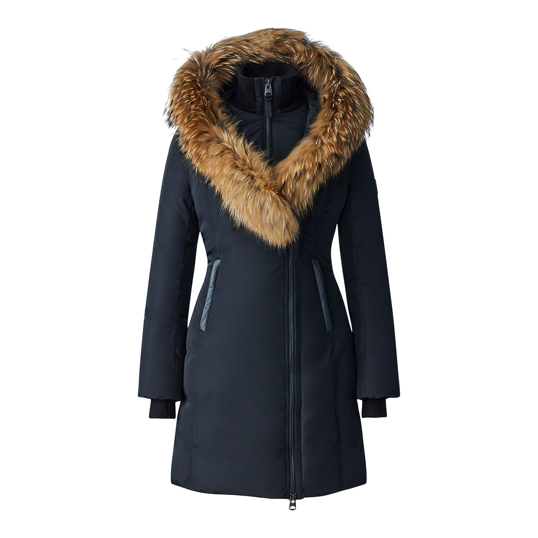 Mackage Kay Down Coat With Natural Fur Signature Collar Black, Size: