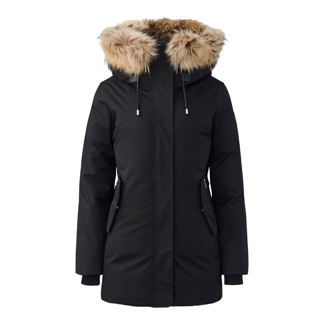 Mackage Kinslee 2-in-1 Oversized Down Parka With Bib And Natural Fur Black, Size: