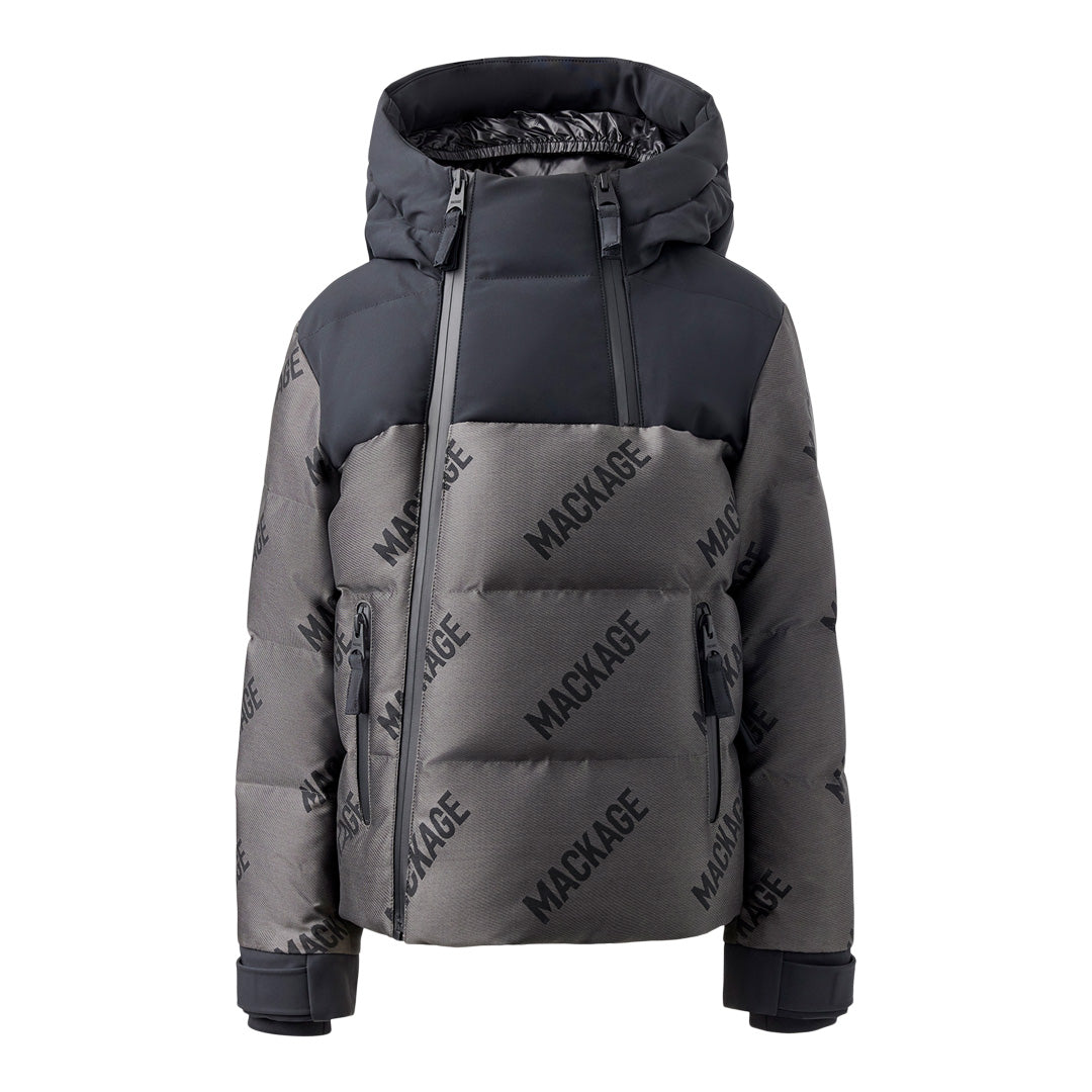 Mackage Leland-tjmg Down Ski Jacket With Jacquard Logo Pattern Throughout For Toddlers (2-6 Years) Carbon, Size: