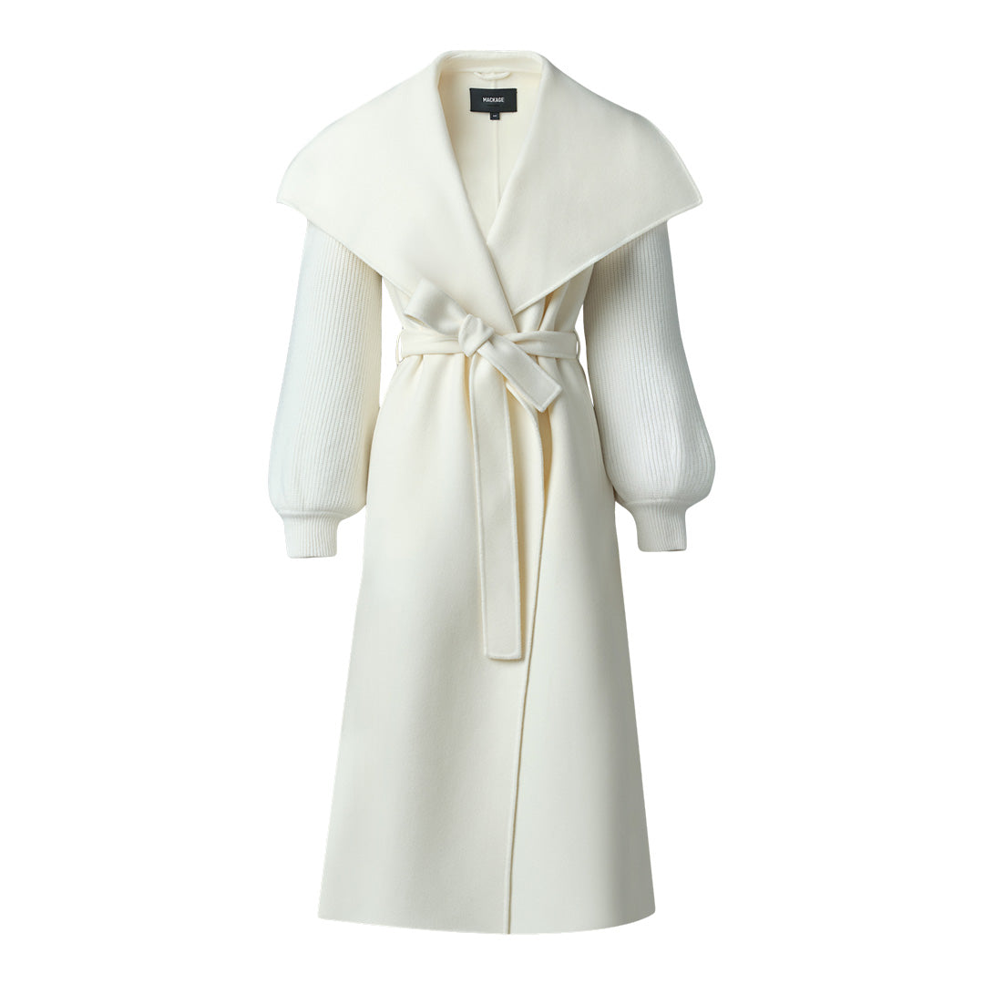 Mackage Mai-nv Double-face Wool Wrap Coat Cream, Size: