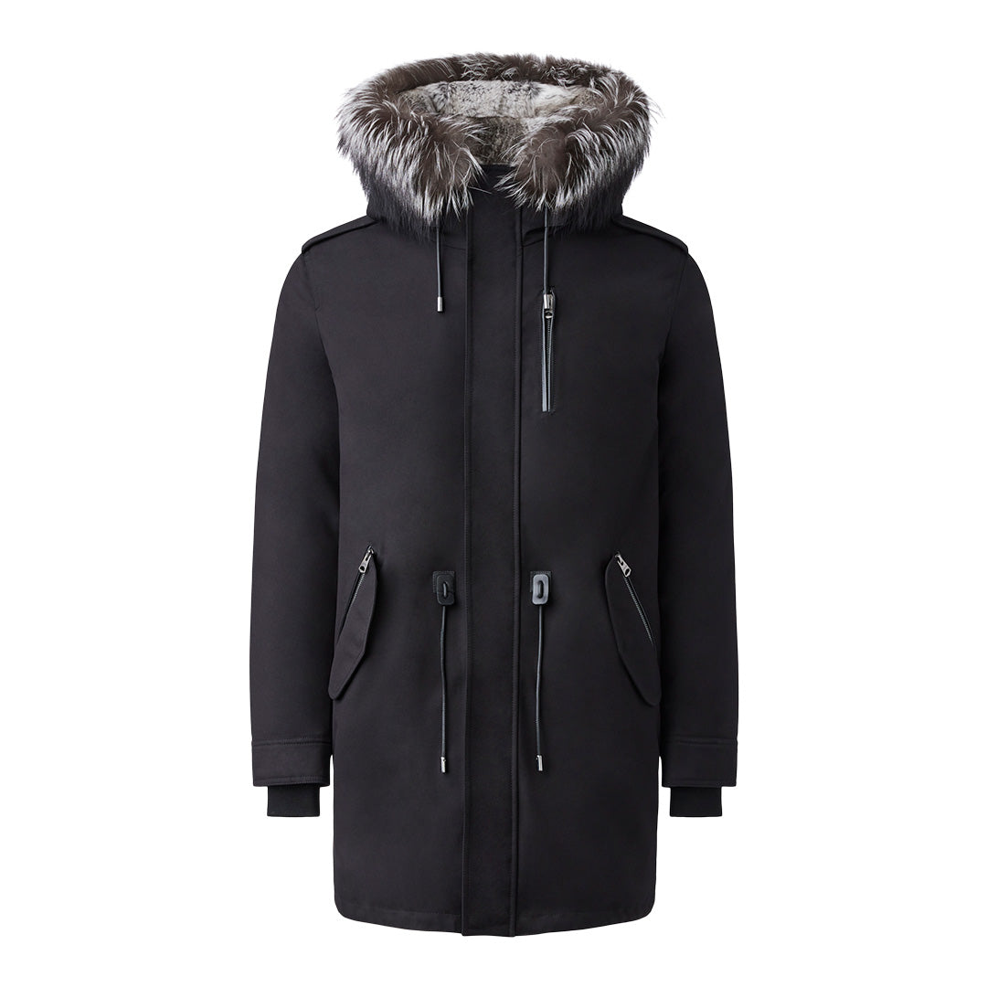 Mackage Moritz Rabbit Fur-lined Twill Parka With Removable Silver Fox Fur Trim Black, Size: