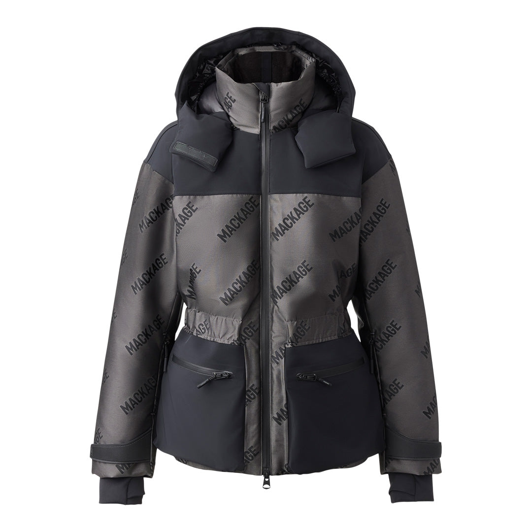 Mackage Nixie-jmg Stretch Down Ski Jacket With Jacquard Logo Pattern Carbon, Size: