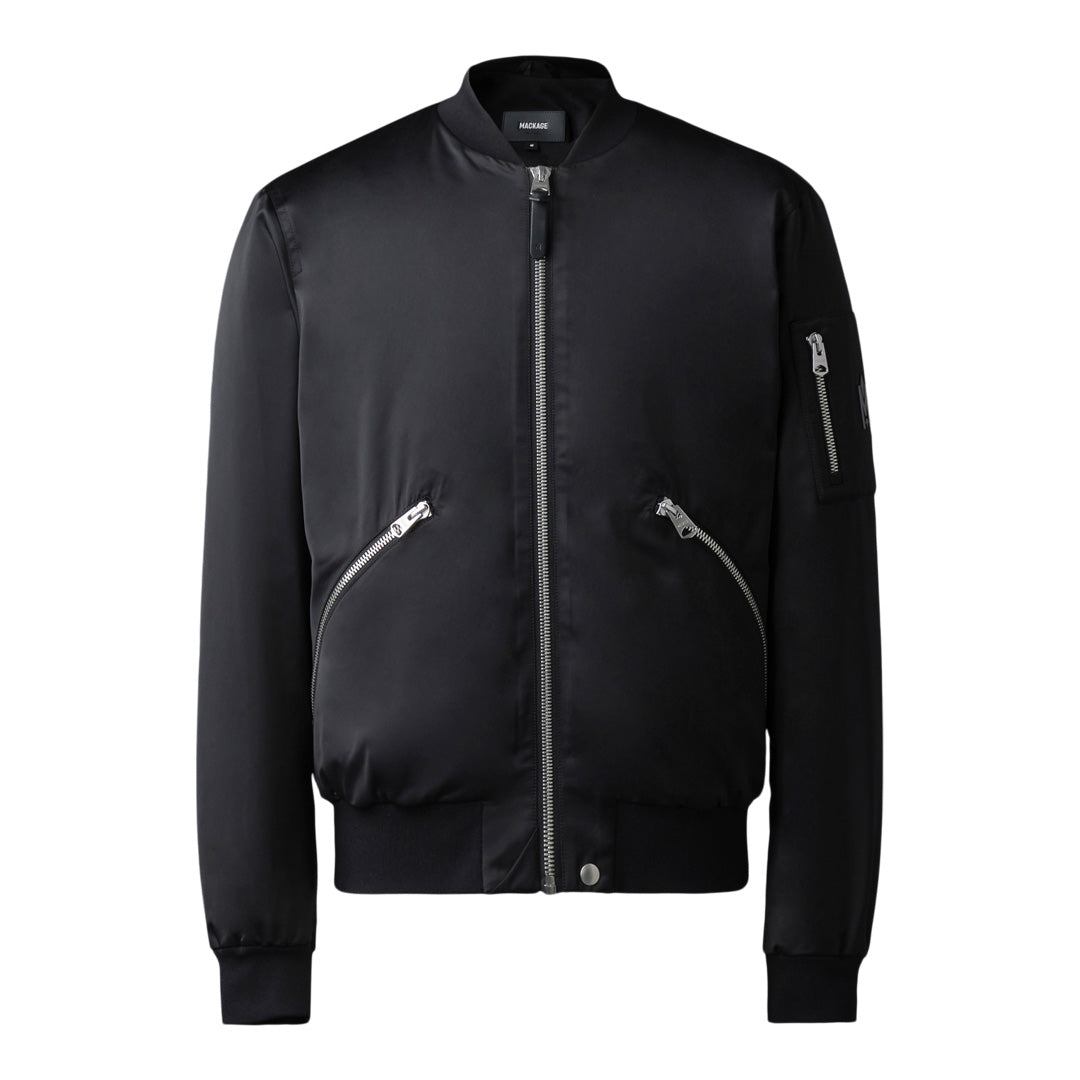 Mackage Ramone Satin Bomber Jacket With Sleeve Pocket Black, Size: