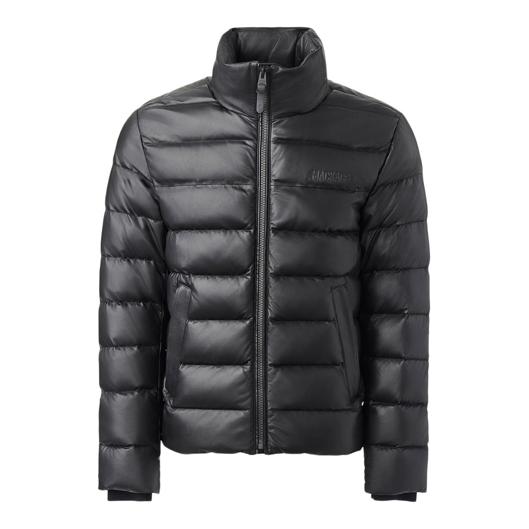 Mackage Ryan Leather Down Jacket With Stand Collar Black, Size: