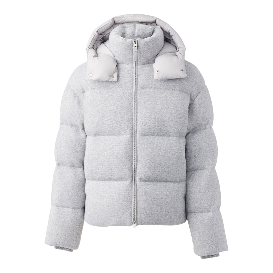 Mackage Steven Medium Down Jacket With Cashmere Blend Shell Light Grey Mix, Size:
