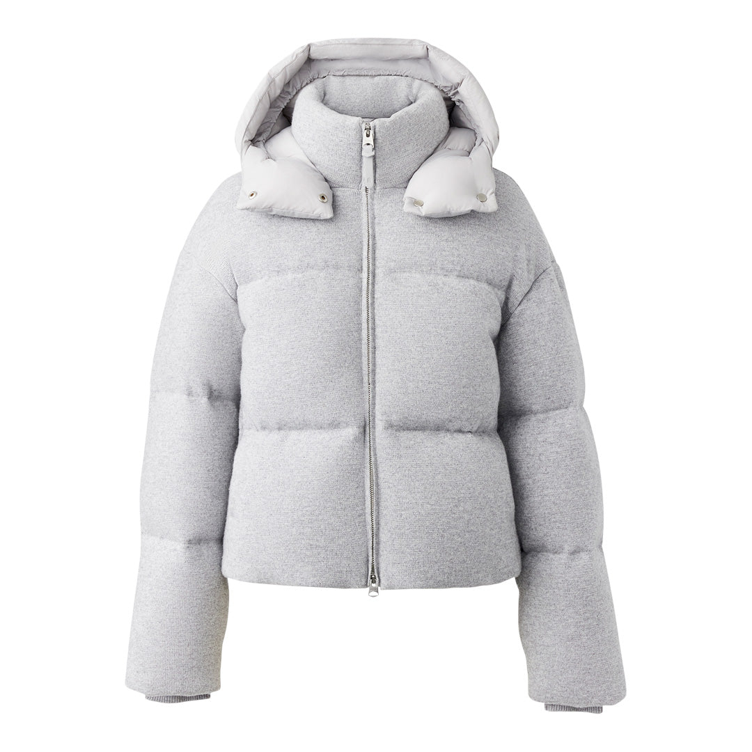 Mackage Tessy-k Medium Down Jacket With Cashmere Blend Shell Light Grey Mix, Size:
