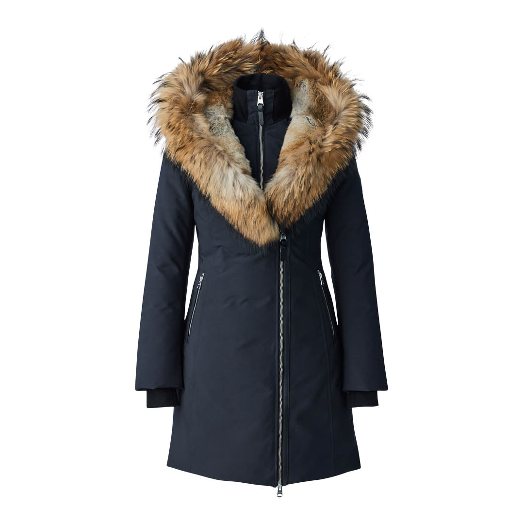 Mackage Trish Powder Touch Down Coat With Natural Fur Signature Collar Black, Size: