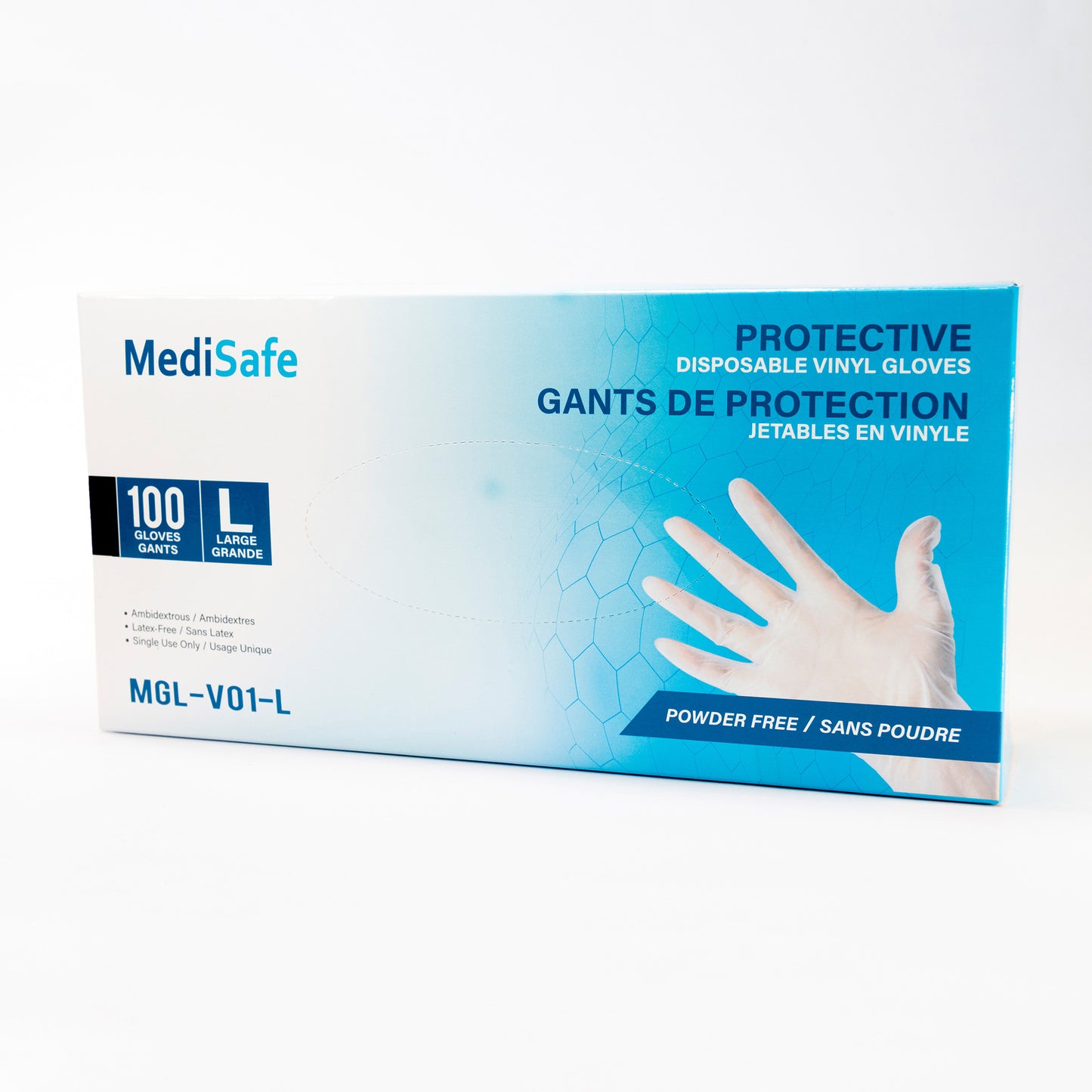MediSafe Clear Powder-Free/Latex-Free Vinyl Gloves Large - Box of 100 - 15-08095