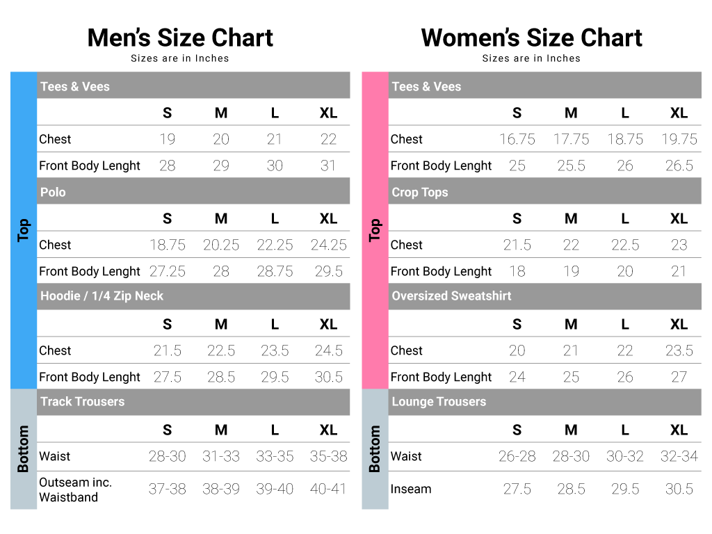 Size Chart – Street2Fashion Apparel