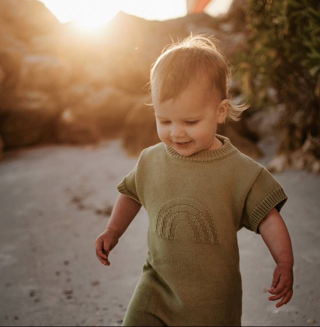Sage Rainbow Knit Romper